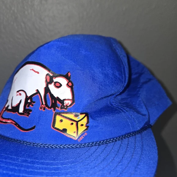 RARE Obey Blue Cap with white rat
